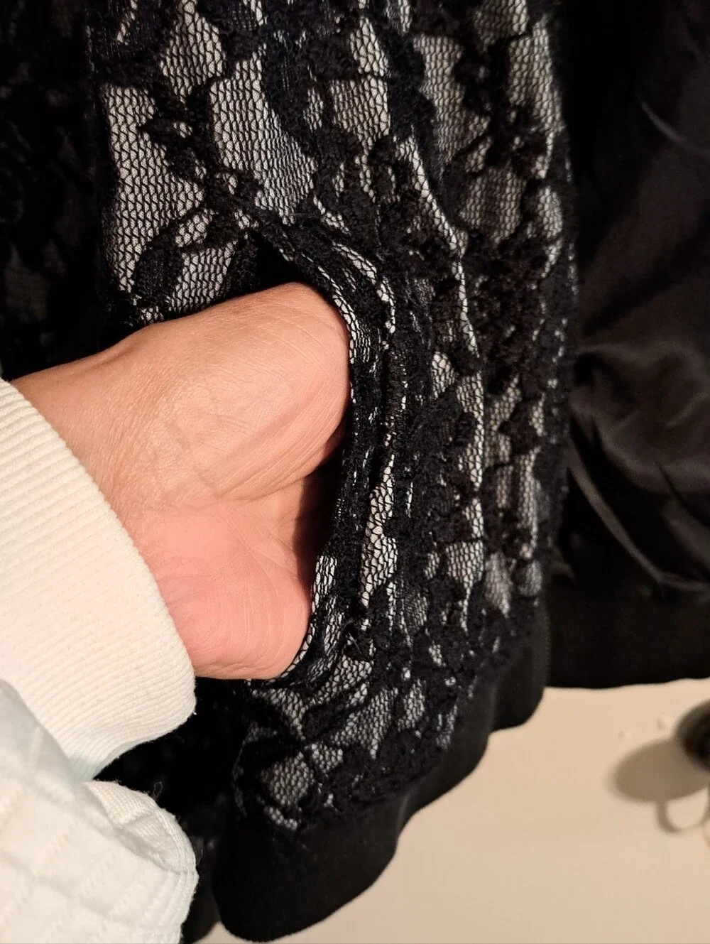 Andrée Black Floral Lace Bomber Jacket | Size M